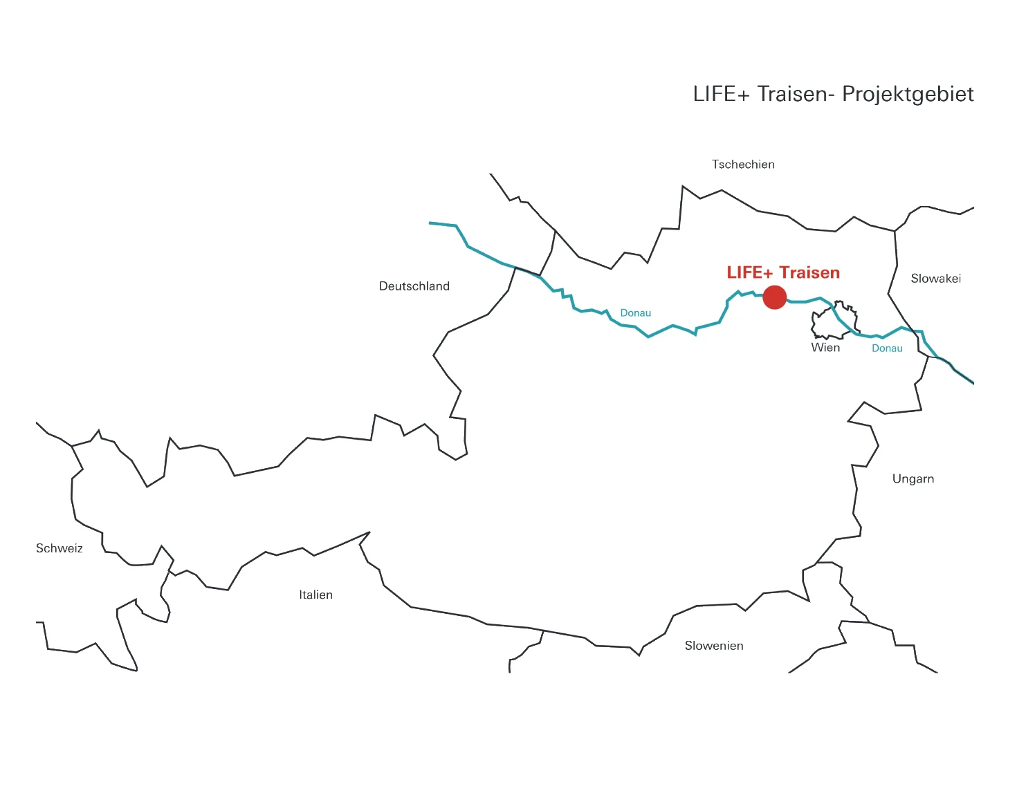 An overview of the Traisen project. The map of Austria shows roughly where the LIFE Traisen project is located.
